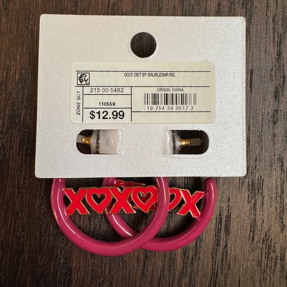 SUGARFIX by BaubleBar "Hugs and Kisses" Hoop Statement Earrings - Dark Pink - Picture 3 of 5